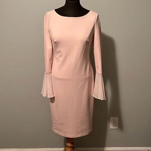 Calvin Klein Women's Pink Lined Bell Sleeve Chiffon Sheath Dress Size 4 NWOT